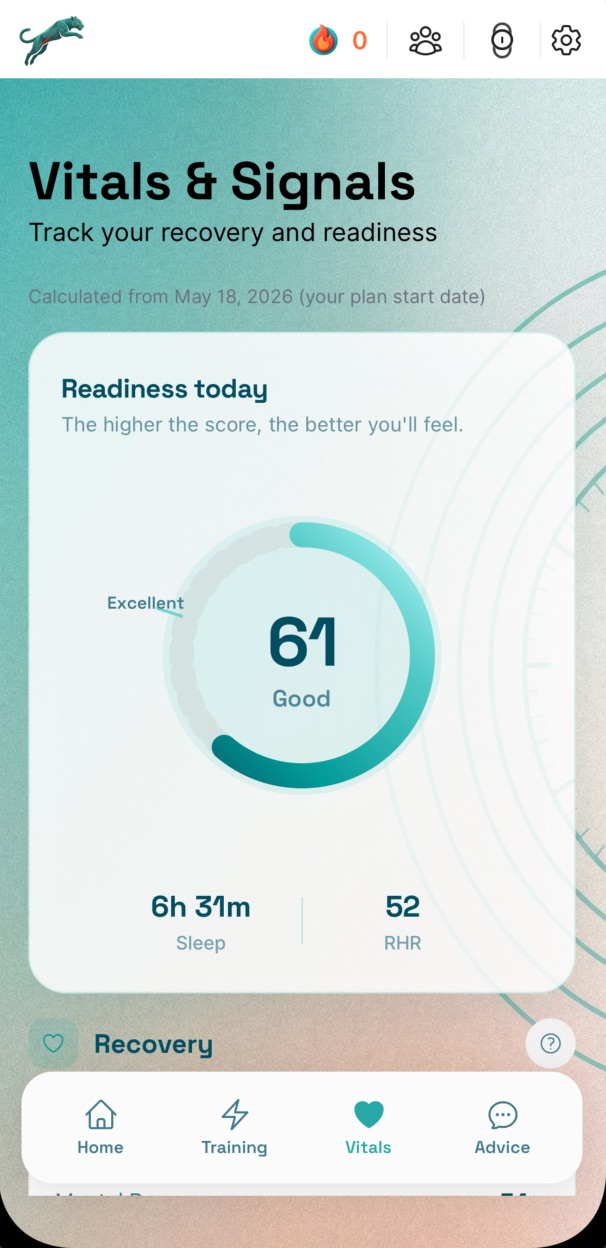 Telos recovery and wearable signals screen on a phone.