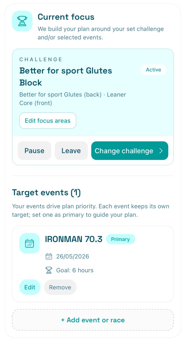 Telos events and challenges selection screen.