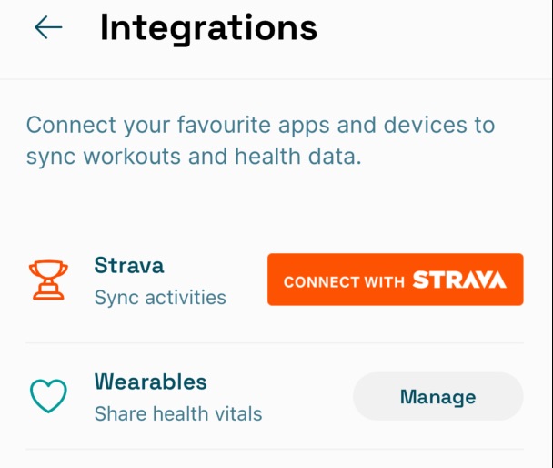 Telos integrations screen for connected health and training data.